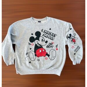 Disney Mickey Mouse Sweatshirt Women Large Gray Crew Neck Big Mickey Red/Black